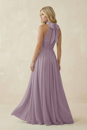 Dusk Illusion Halter A-Line Chiffon Bridesmaid Gown (2) | KISSBRIDAL