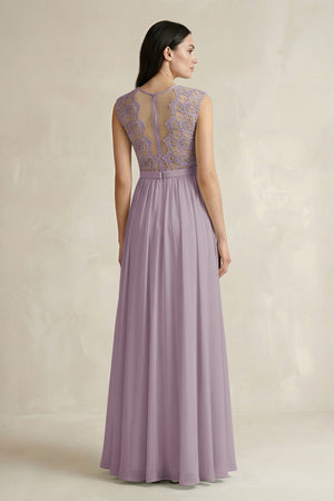 Dusk Lace Chiffon A-Line Round Neck Bridesmaid Dress (2) | KISSBRIDAL