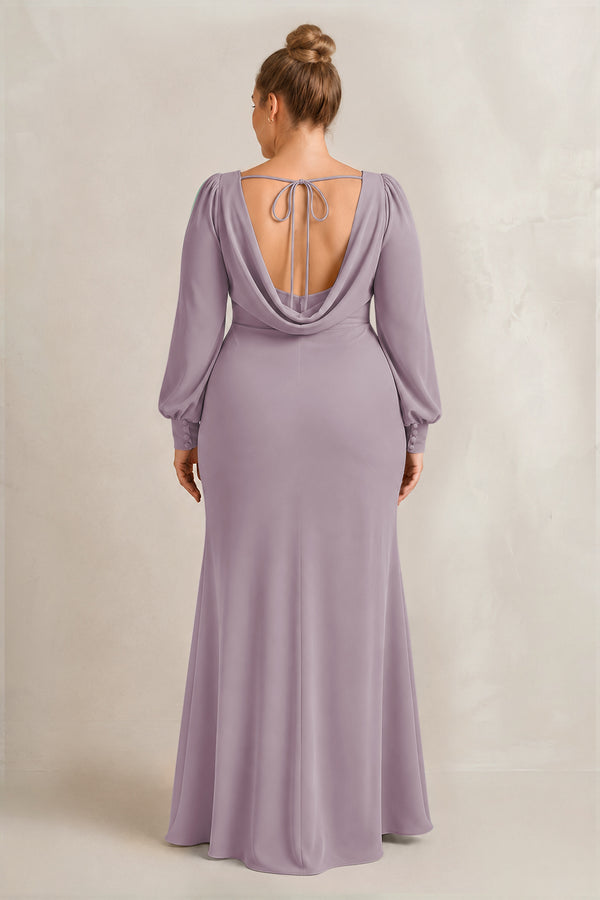 Dusk Long Sleeve V-Neck Sheath Chiffon Bridesmaid Dress (2) [sizeplus] | KISSBRIDAL