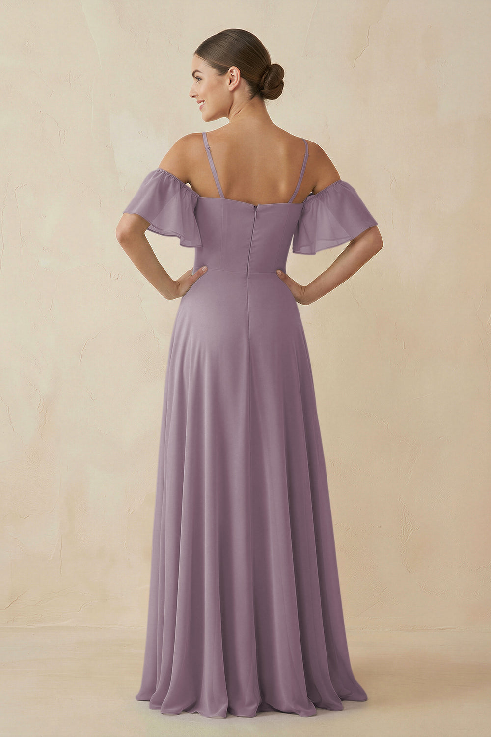 Off-the-Shoulder A-Line Chiffon Bridesmaid Dress in Dusk