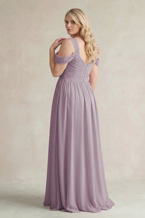 Dusk Off-the-Shoulder A-Line Chiffon Bridesmaid Dress With Slit (2) [sizeplus] | KISSBRIDAL