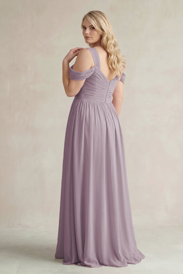Dusk Off-the-Shoulder A-Line Chiffon Bridesmaid Dress With Slit (2) [sizeplus] | KISSBRIDAL