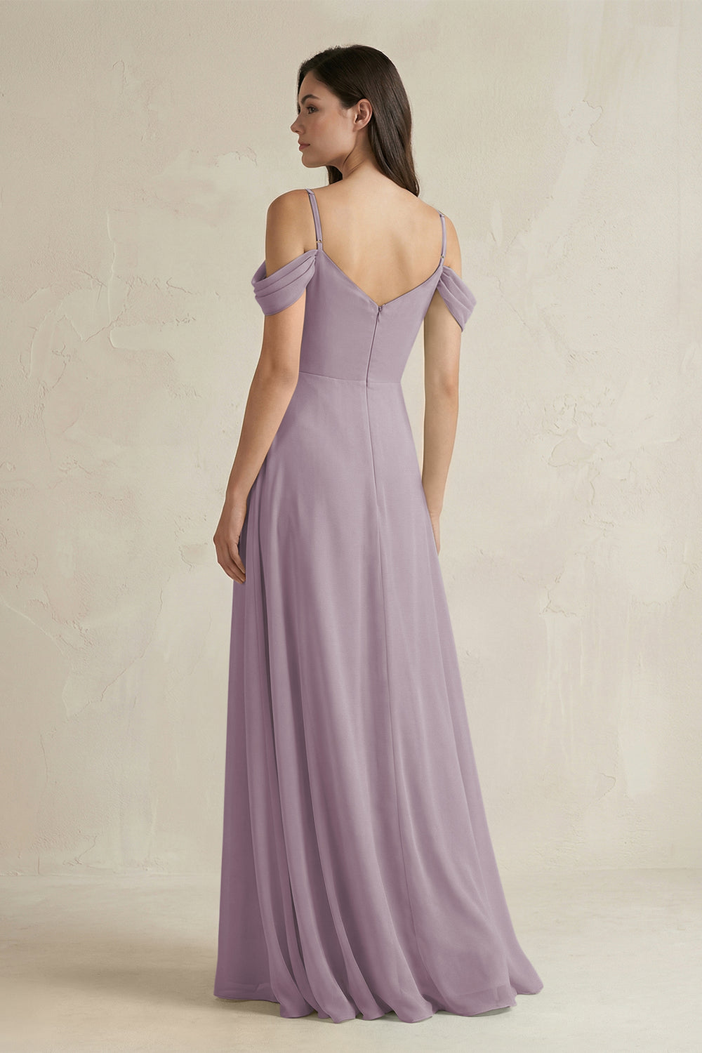 Off-the-Shoulder Chiffon A-Line Bridesmaid Dress in Dusk