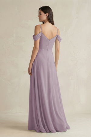 Dusk Off-the-Shoulder Chiffon A-Line Bridesmaid Dress (2) | KISSBRIDAL