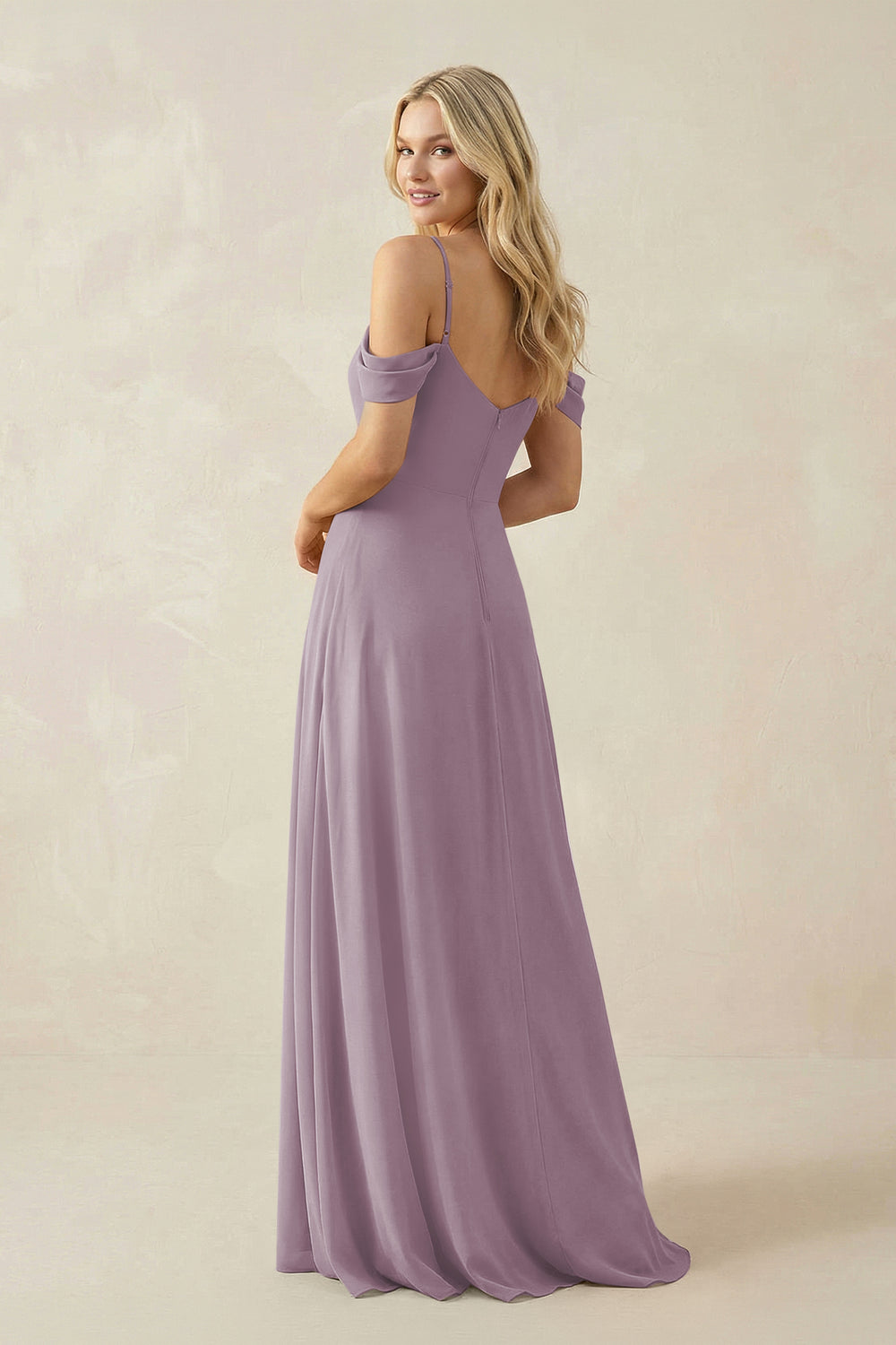 Off-the-Shoulder Chiffon A-Line Maxi Bridesmaid Dress in Dusk