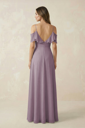 Dusk Off-the-Shoulder Ruffled A-Line Chiffon Bridesmaid Dress (2) | KISSBRIDAL