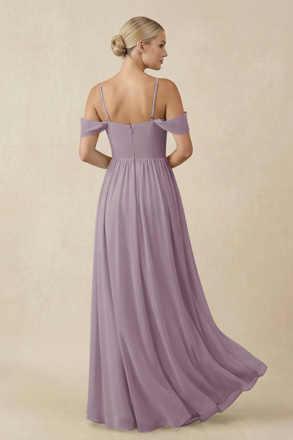 Off-the-Shoulder Sweetheart A-Line Chiffon Bridesmaid Dress in Dusk