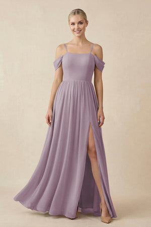 Dusk Off-the-Shoulder Sweetheart A-Line Chiffon Bridesmaid Dress | KISSBRIDAL