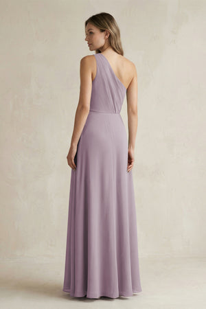 Dusk One-Shoulder Chiffon A-Line Bridesmaid Dress With Slit (2) | KISSBRIDAL