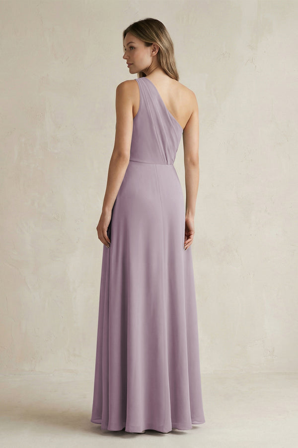 Dusk One-Shoulder Chiffon A-Line Bridesmaid Dress With Slit (2) | KISSBRIDAL