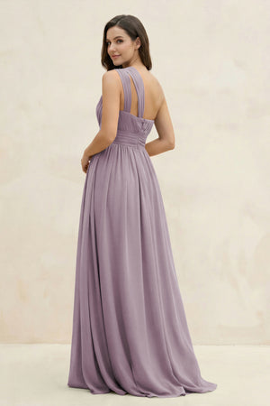 Dusk One-Shoulder Pleated A-Line Chiffon Bridesmaid Dress (2) | KISSBRIDAL