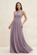 Dusk One-Shoulder Pleated A-Line Chiffon Bridesmaid Dress | KISSBRIDAL