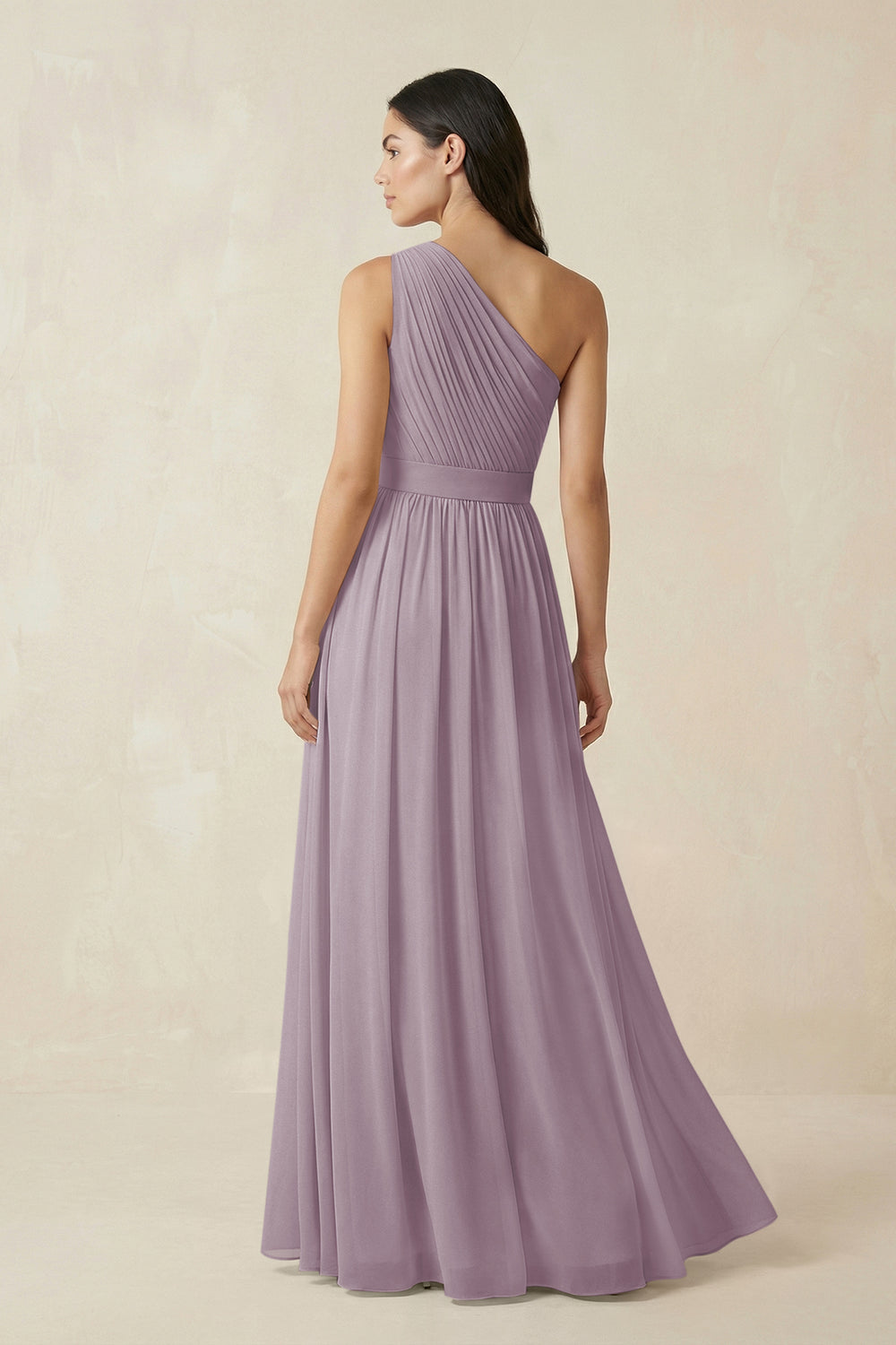 One-Shoulder Pleated Chiffon Bridesmaid Gown in Dusk