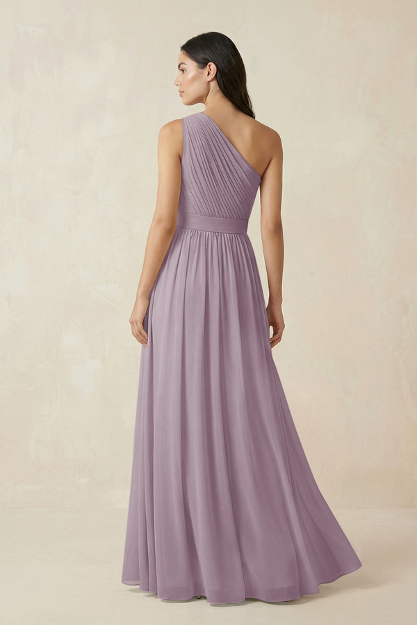 Dusk One-Shoulder Pleated Chiffon Bridesmaid Gown (2) | KISSBRIDAL
