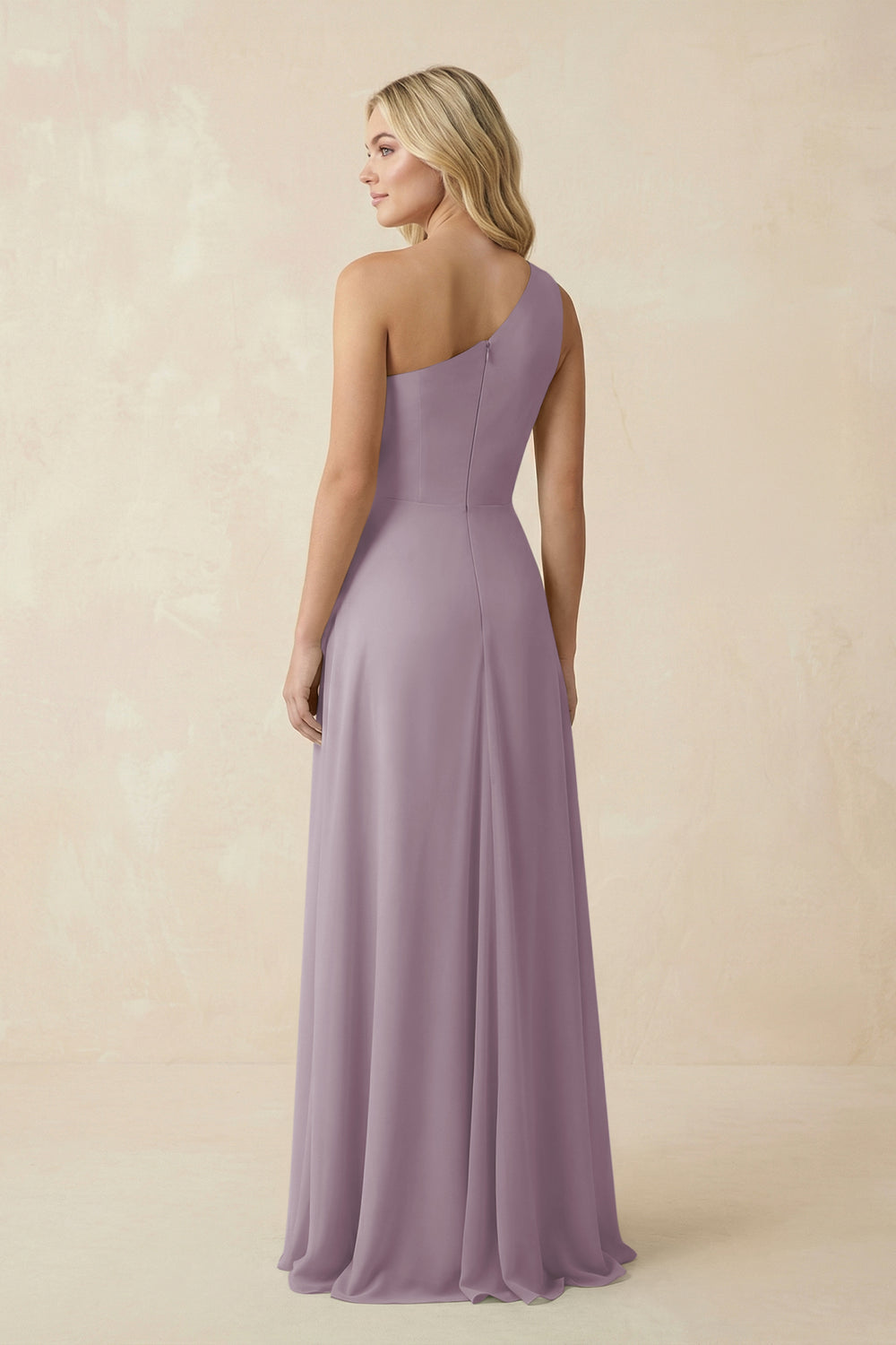 One-Shoulder Ruched A-Line Chiffon Bridesmaid Dress in Dusk