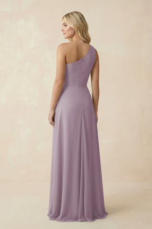 Dusk One-Shoulder Ruched A-Line Chiffon Bridesmaid Dress (2) | KISSBRIDAL