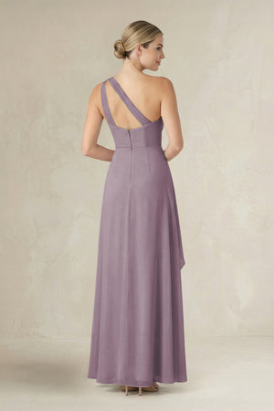 Dusk One-Shoulder Sheath Ruched Ruffled Bridesmaid Dress in Dusk (2) | KISSBRIDAL