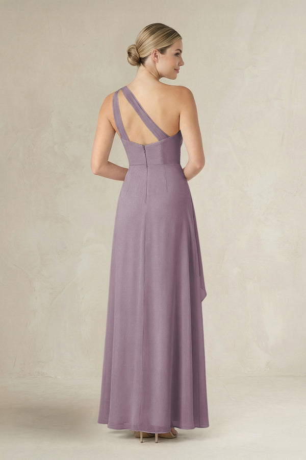 Dusk One-Shoulder Sheath Ruched Ruffled Bridesmaid Dress in Dusk (2) | KISSBRIDAL