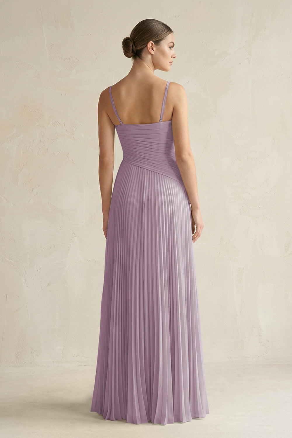 Pleated A-Line Long Chiffon Bridesmaid Dress in Dusk