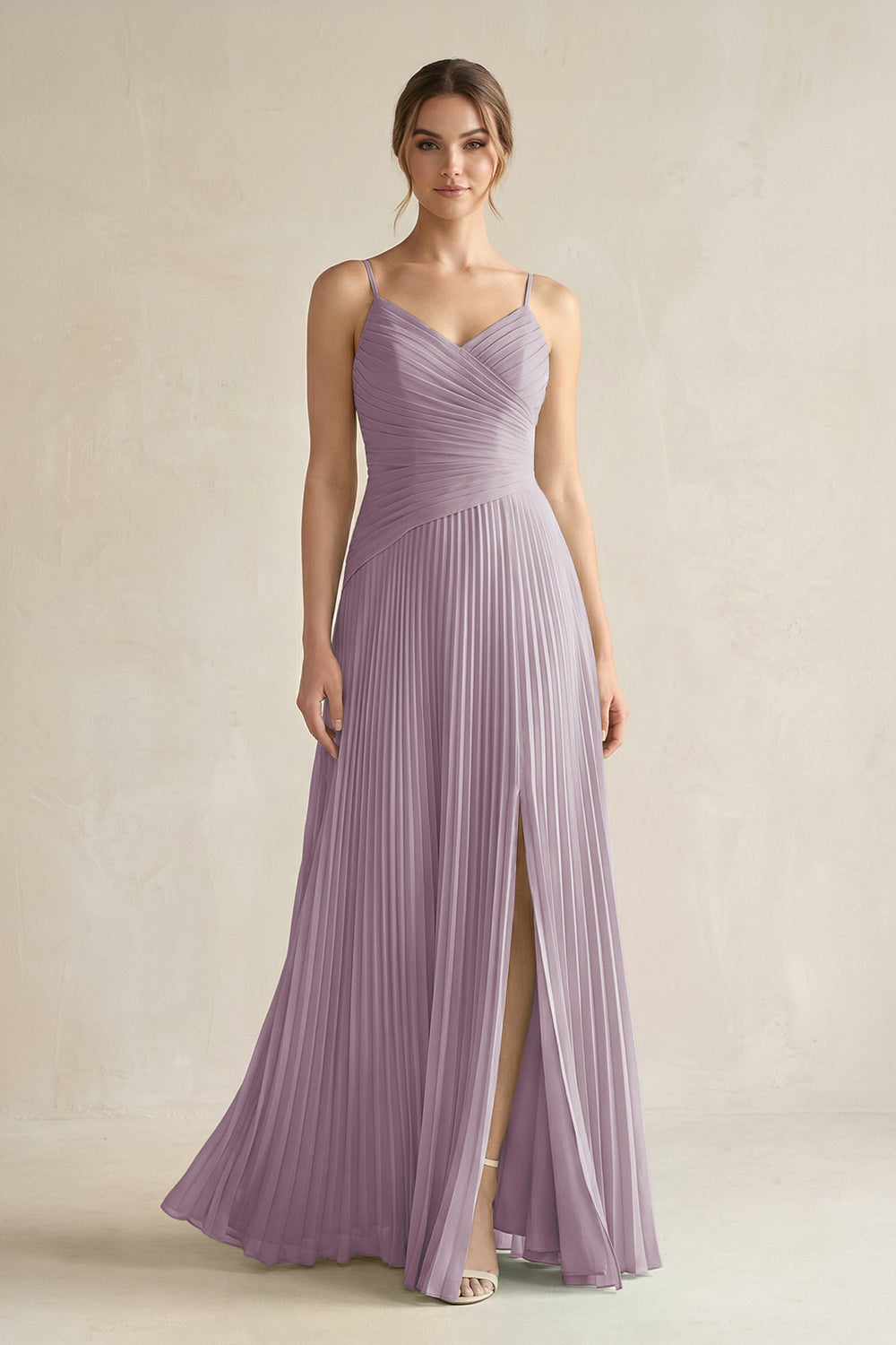 Pleated A-Line Long Chiffon Bridesmaid Dress in Dusk