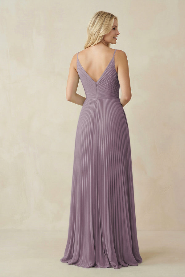 Dusk Pleated V-Neck A-Line Chiffon Bridesmaid Dress (2) | KISSBRIDAL