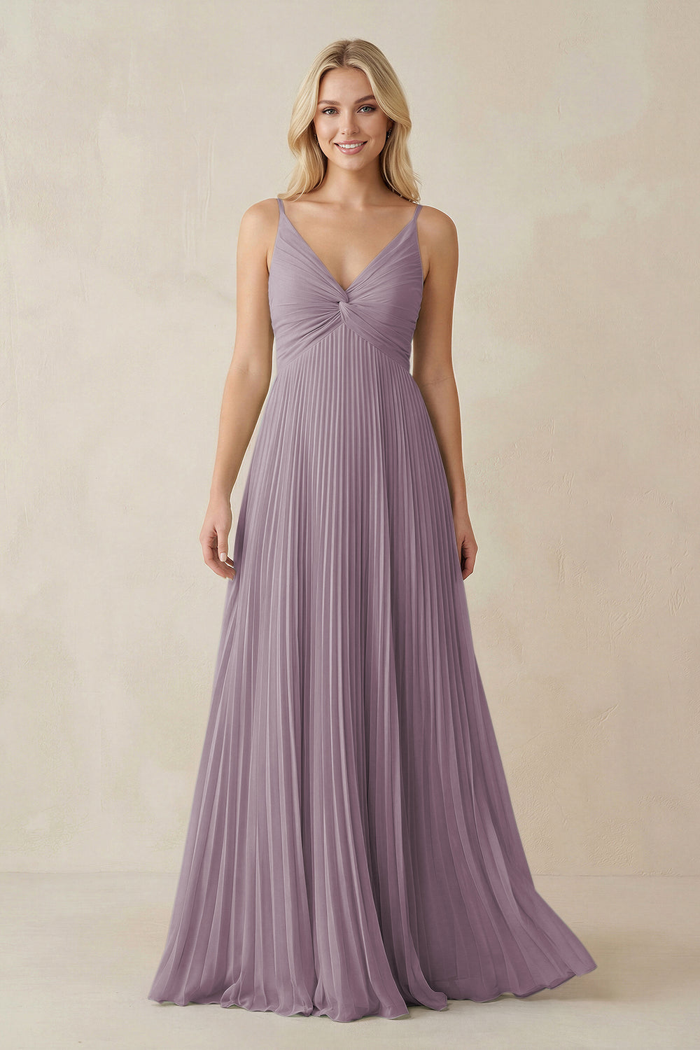 Pleated V-Neck A-Line Chiffon Bridesmaid Dress in Dusk