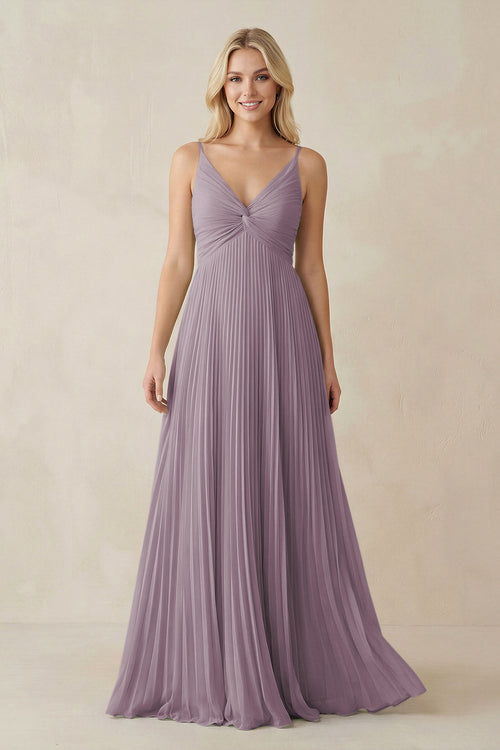 Dusk Pleated V-Neck A-Line Chiffon Bridesmaid Dress | KISSBRIDAL