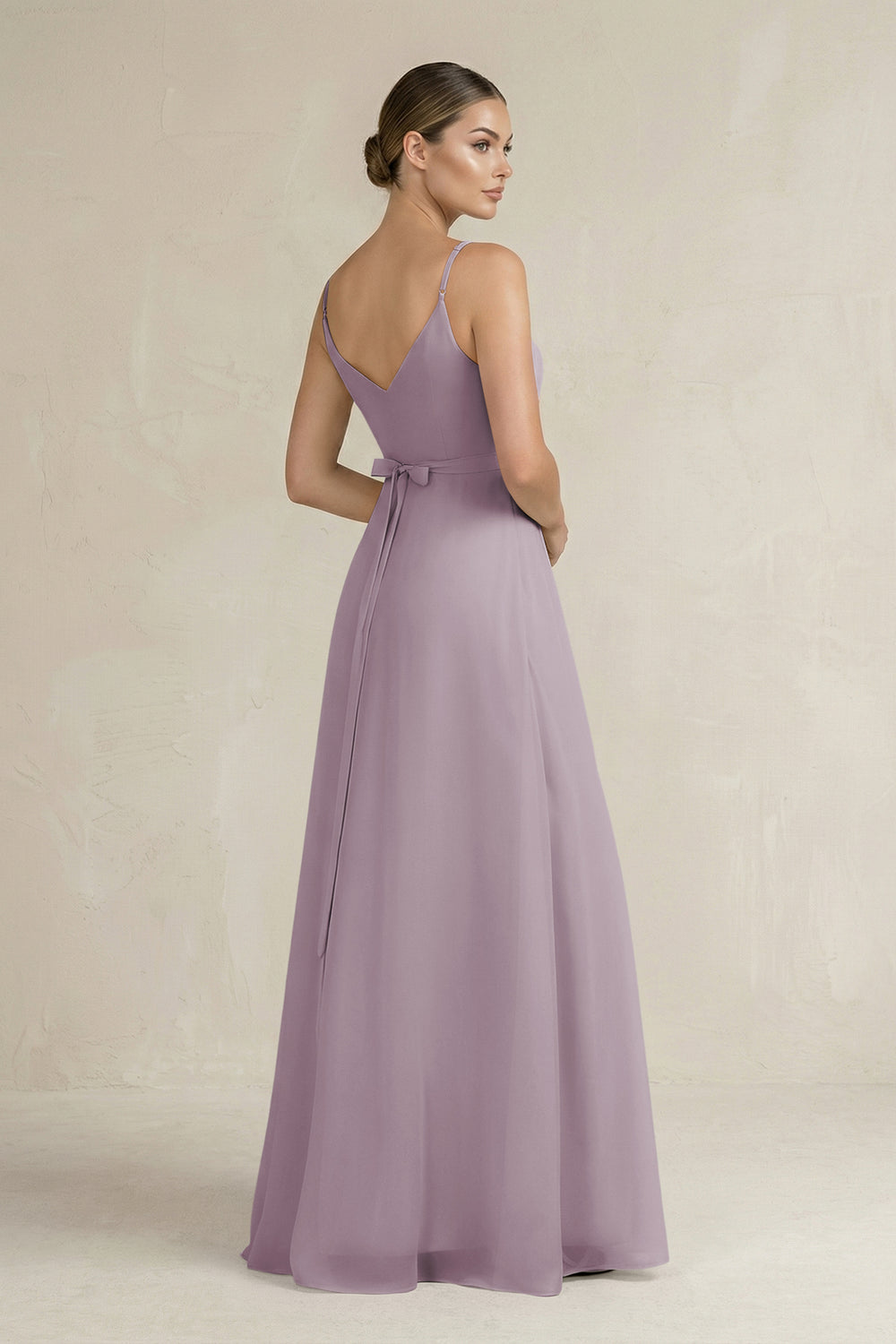 Ruched A-Line Chiffon Bridesmaid Dress with Slit in Dusk