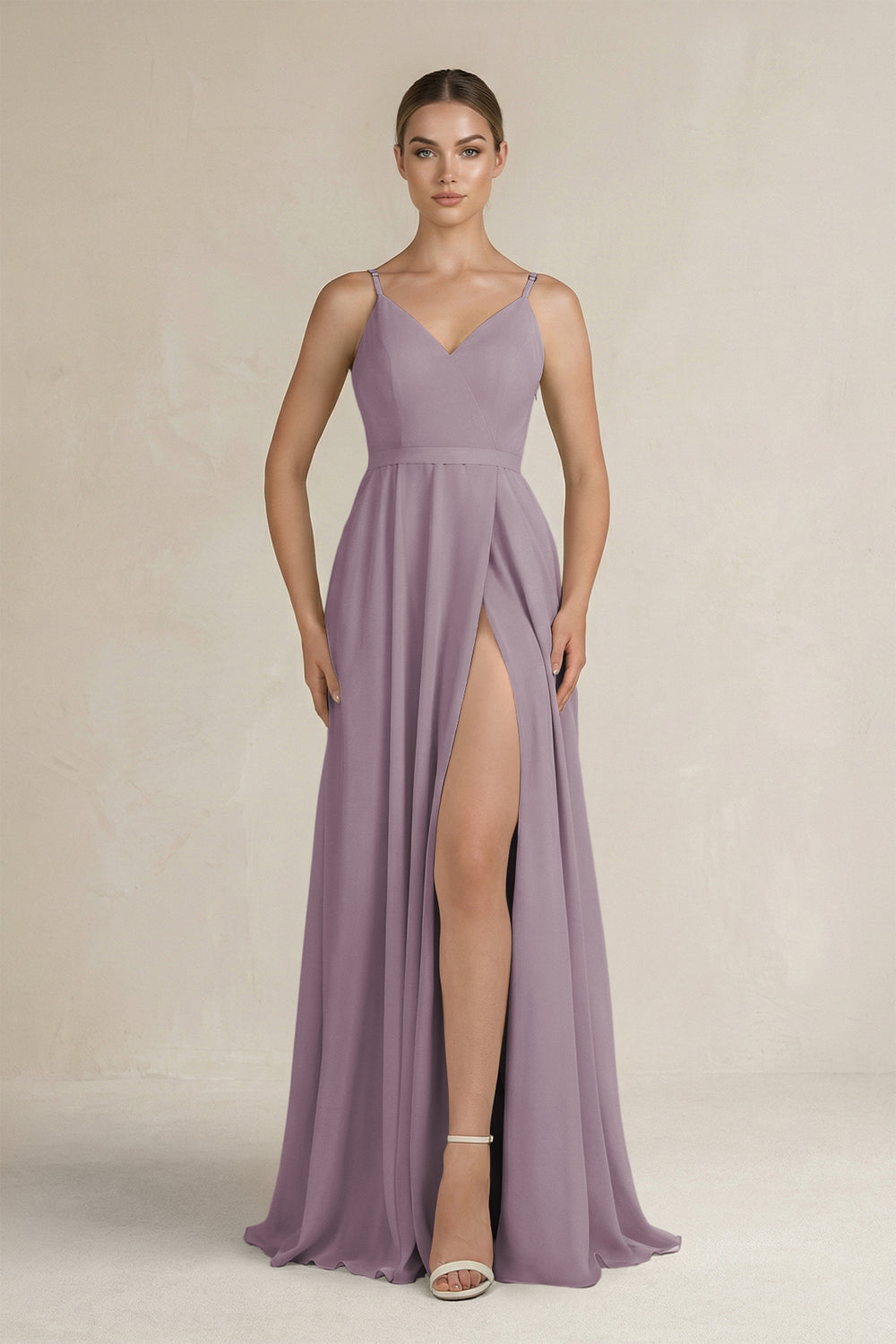 Ruched A-Line Chiffon Bridesmaid Dress with Slit in Dusk
