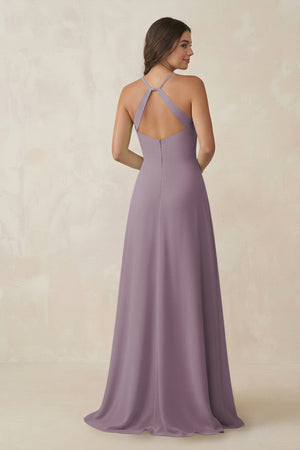 Dusk Ruched Sheath Chiffon Bridesmaid Dress (2) | KISSBRIDAL