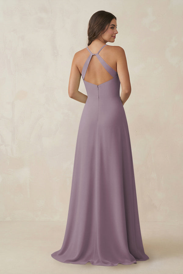 Dusk Ruched Sheath Chiffon Bridesmaid Dress (2) | KISSBRIDAL