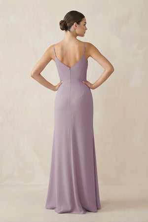 Dusk Ruched Sheath Spaghetti Strap Chiffon Bridesmaid Dress (2) | KISSBRIDAL