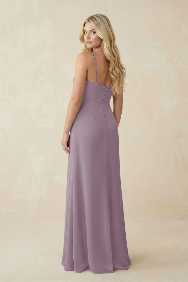 Dusk Ruched Sheath Spaghetti Strap Chiffon Bridesmaid Dress (2) | KISSBRIDAL