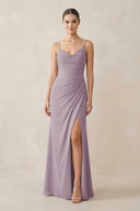 Dusk Ruched Sheath Spaghetti Strap Chiffon Bridesmaid Dress | KISSBRIDAL