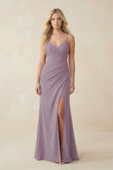 Dusk Ruched Sheath Spaghetti Strap Chiffon Bridesmaid Dress | KISSBRIDAL
