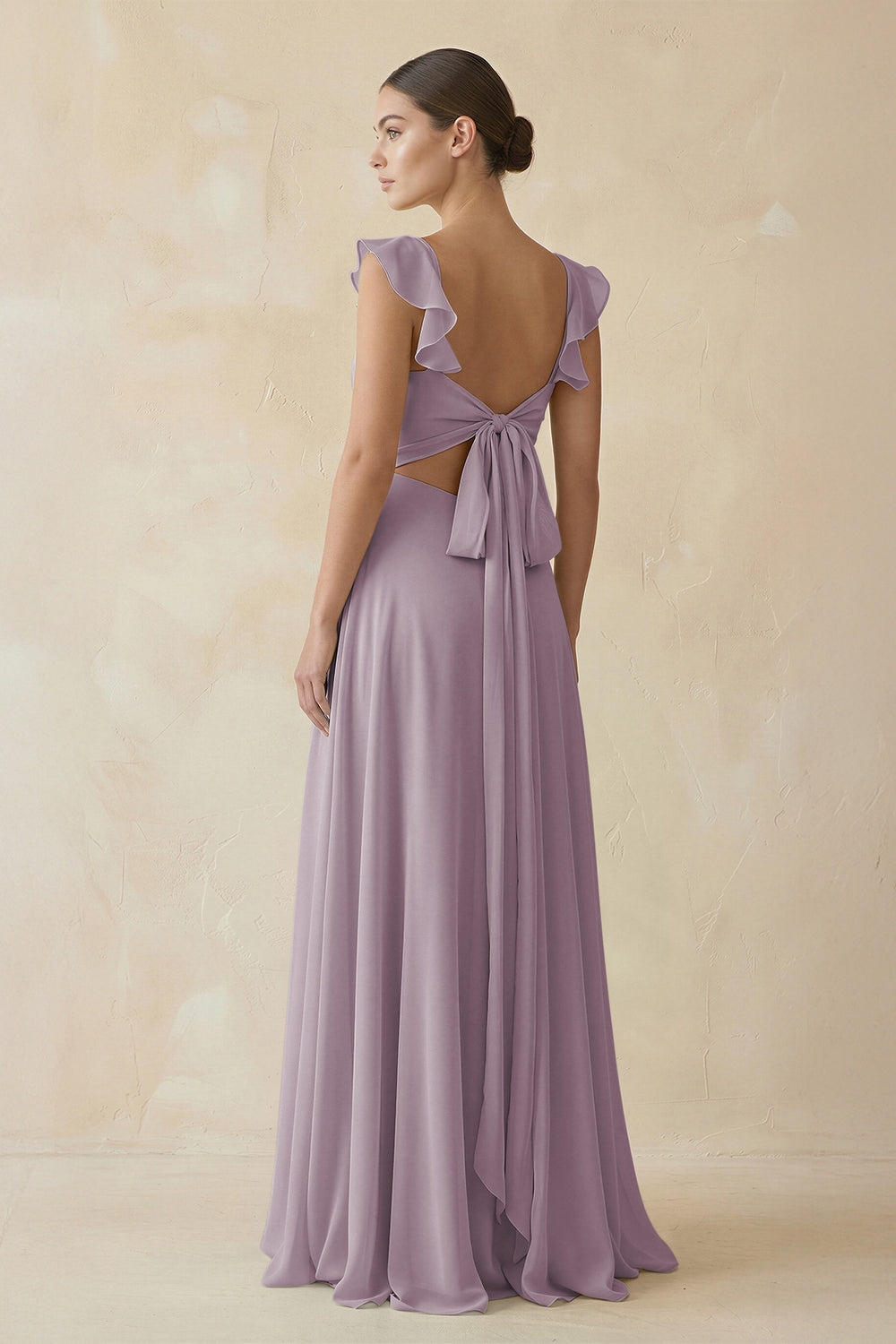Ruffled Chiffon A-Line Long Bridesmaid Dress in Dusk