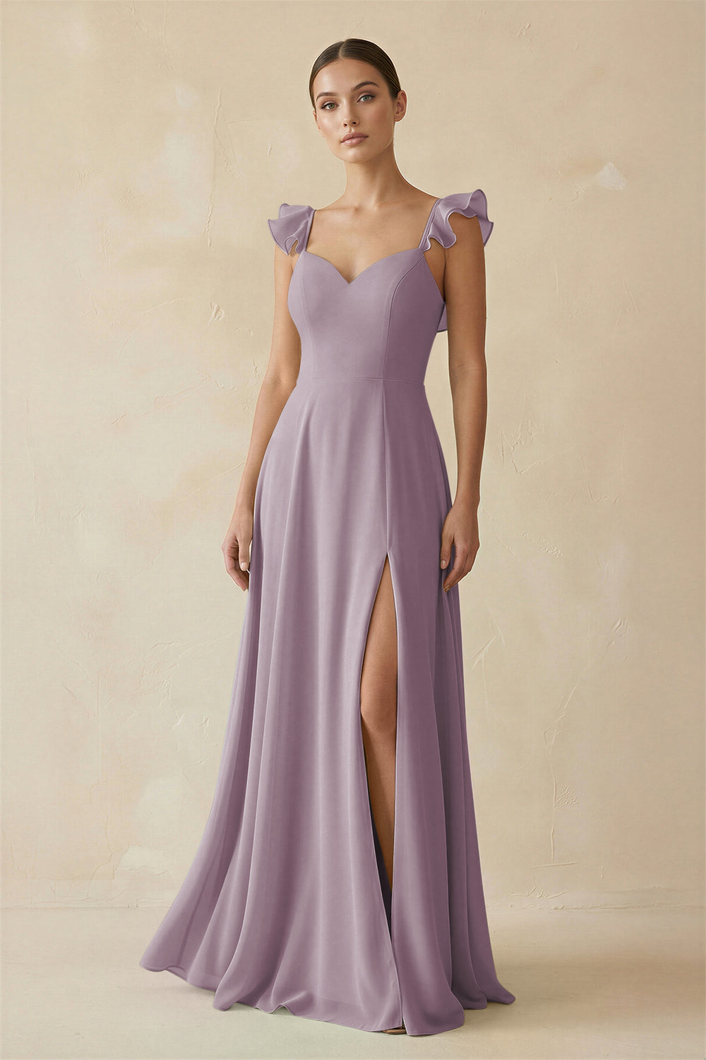 Ruffled Chiffon A-Line Long Bridesmaid Dress in Dusk