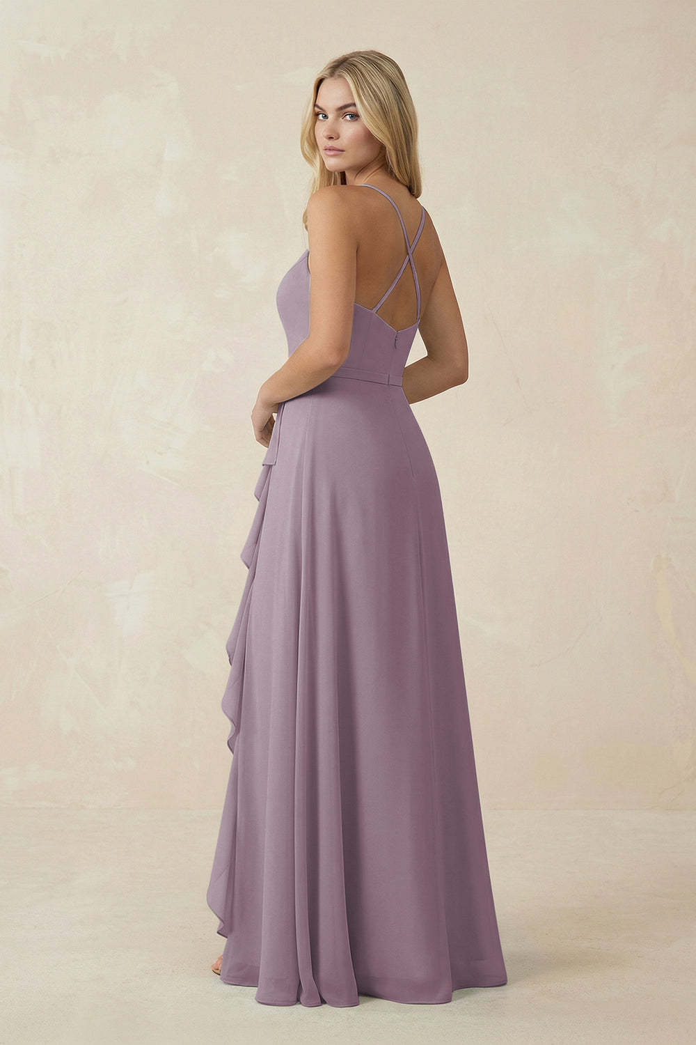 Ruffled Hem A-Line Chiffon Bridesmaid Dress in Dusk