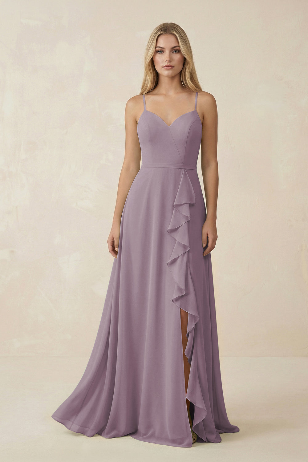 Ruffled Hem A-Line Chiffon Bridesmaid Dress in Dusk