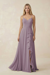 Dusk Ruffled Hem A-Line Chiffon Bridesmaid Dress | KISSBRIDAL