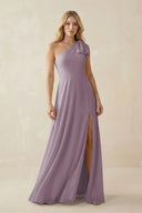 Dusk Ruffled One Shoulder Chiffon Bridesmaid Dress With Slit in Dusk | KISSBRIDAL