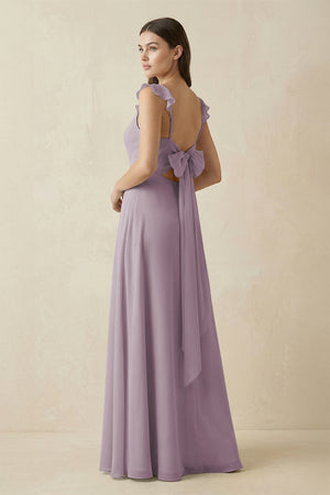 Dusk Ruffled Sleeve A-Line Chiffon Bridesmaid Dress (2) | KISSBRIDAL