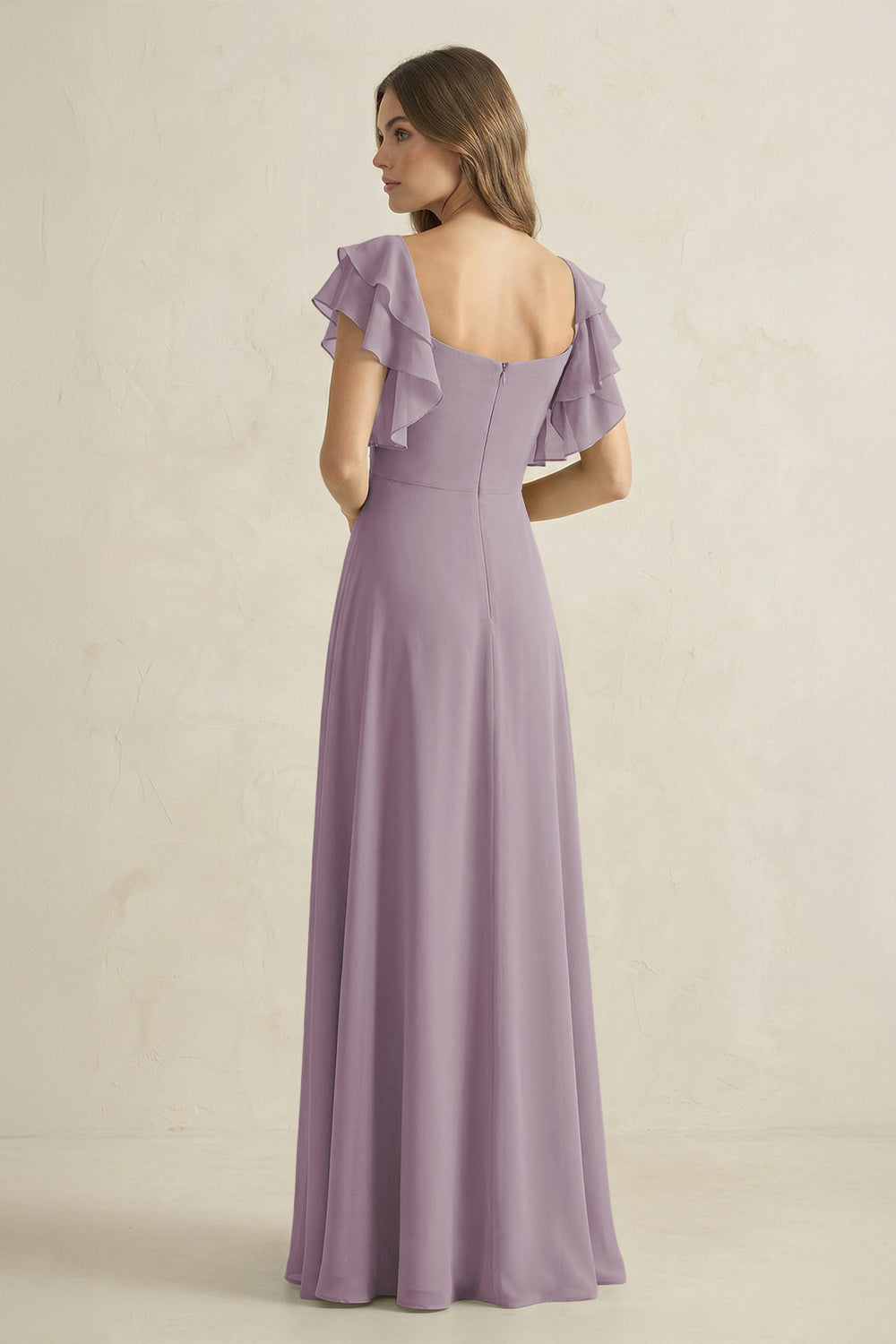 Ruffled Sleeves A-Line Chiffon Bridesmaid Dress in Dusk