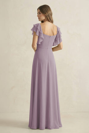 Dusk Ruffled Sleeves A-Line Chiffon Bridesmaid Dress (2) | KISSBRIDAL