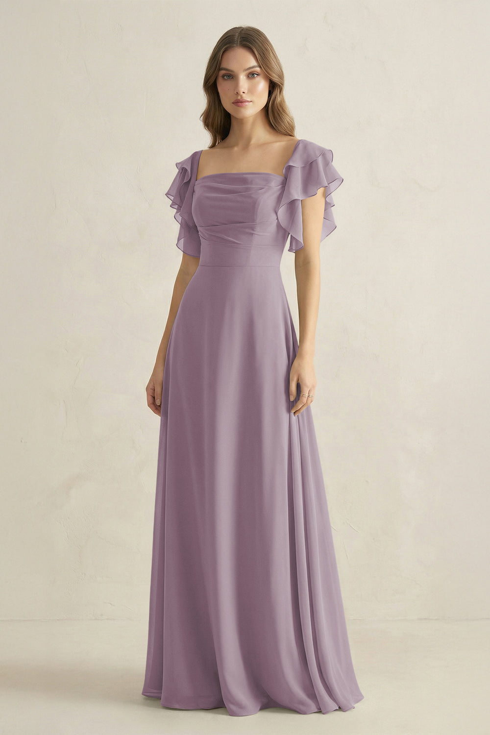 Ruffled Sleeves A-Line Chiffon Bridesmaid Dress in Dusk