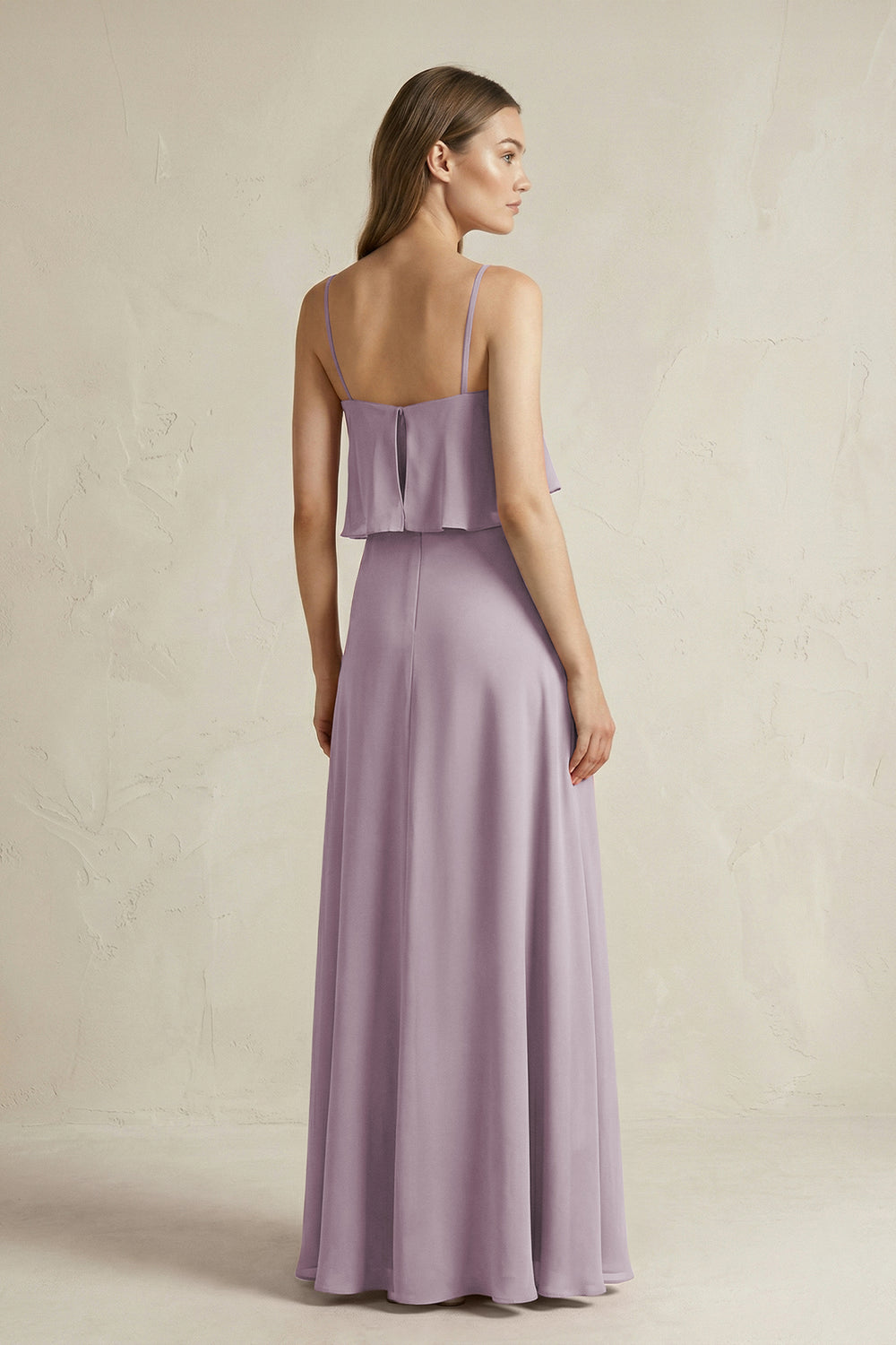 Ruffled Spaghetti Strap A-Line Chiffon Bridesmaid Dress in Dusk