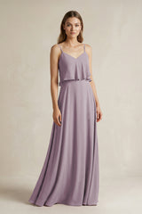 Dusk Ruffled Spaghetti Strap A-Line Chiffon Bridesmaid Dress in Dusk | KISSBRIDAL