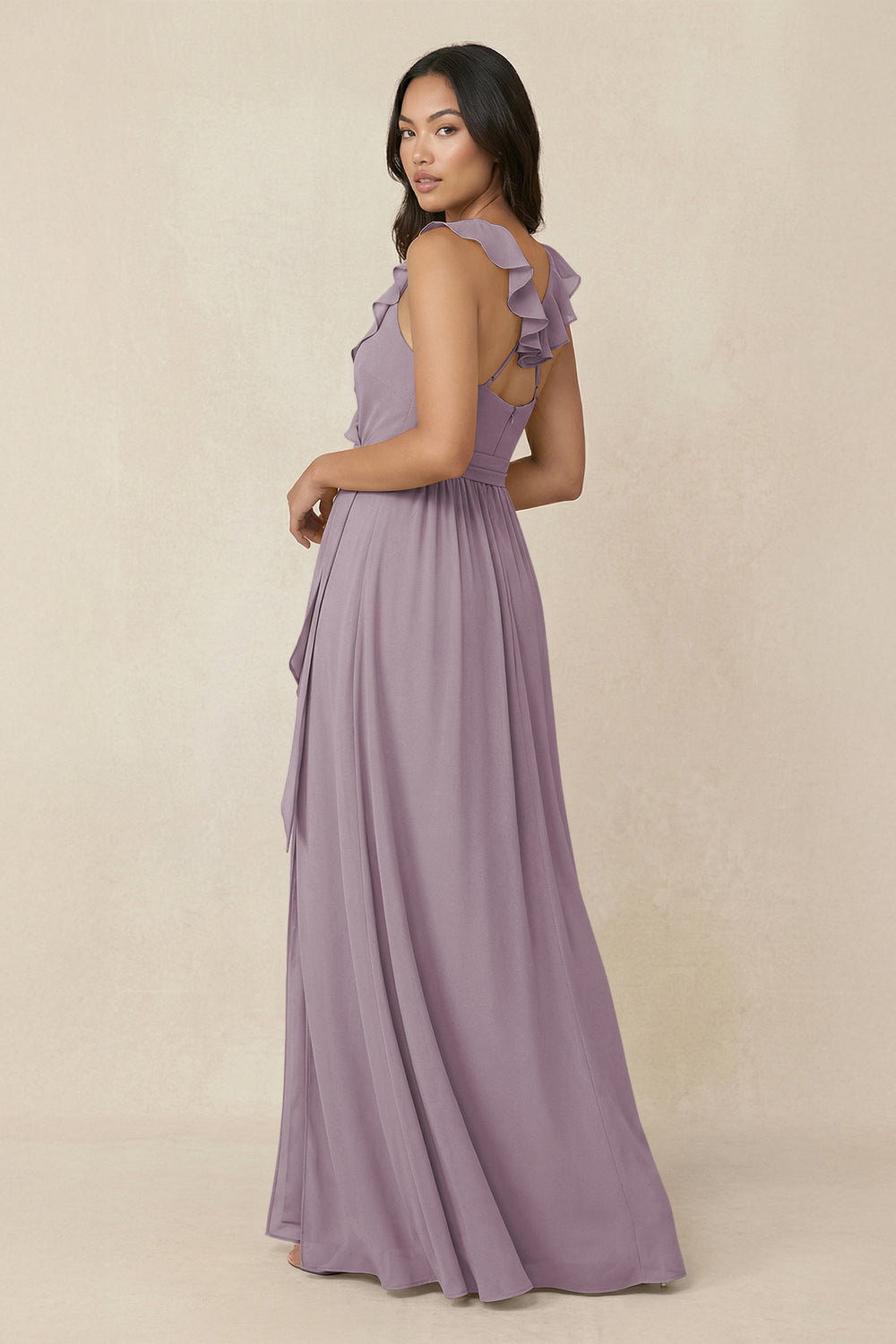 Ruffled V-Neck A-Line Chiffon Bridesmaid Dress in Dusk