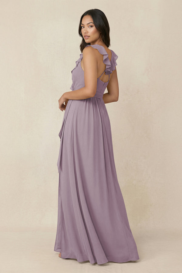 Dusk Ruffled V-Neck A-Line Chiffon Bridesmaid Dress (2) | KISSBRIDAL