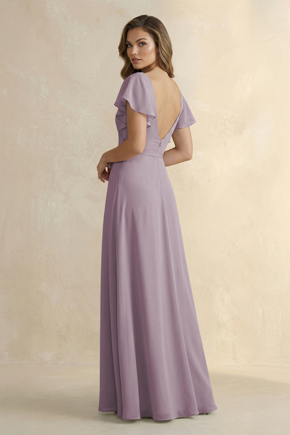 Ruffled V-Neck Chiffon A-Line Bridesmaid Dress in Dusk